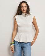 Veronica Beard Seraphine Knit Peplum Top - Off-White