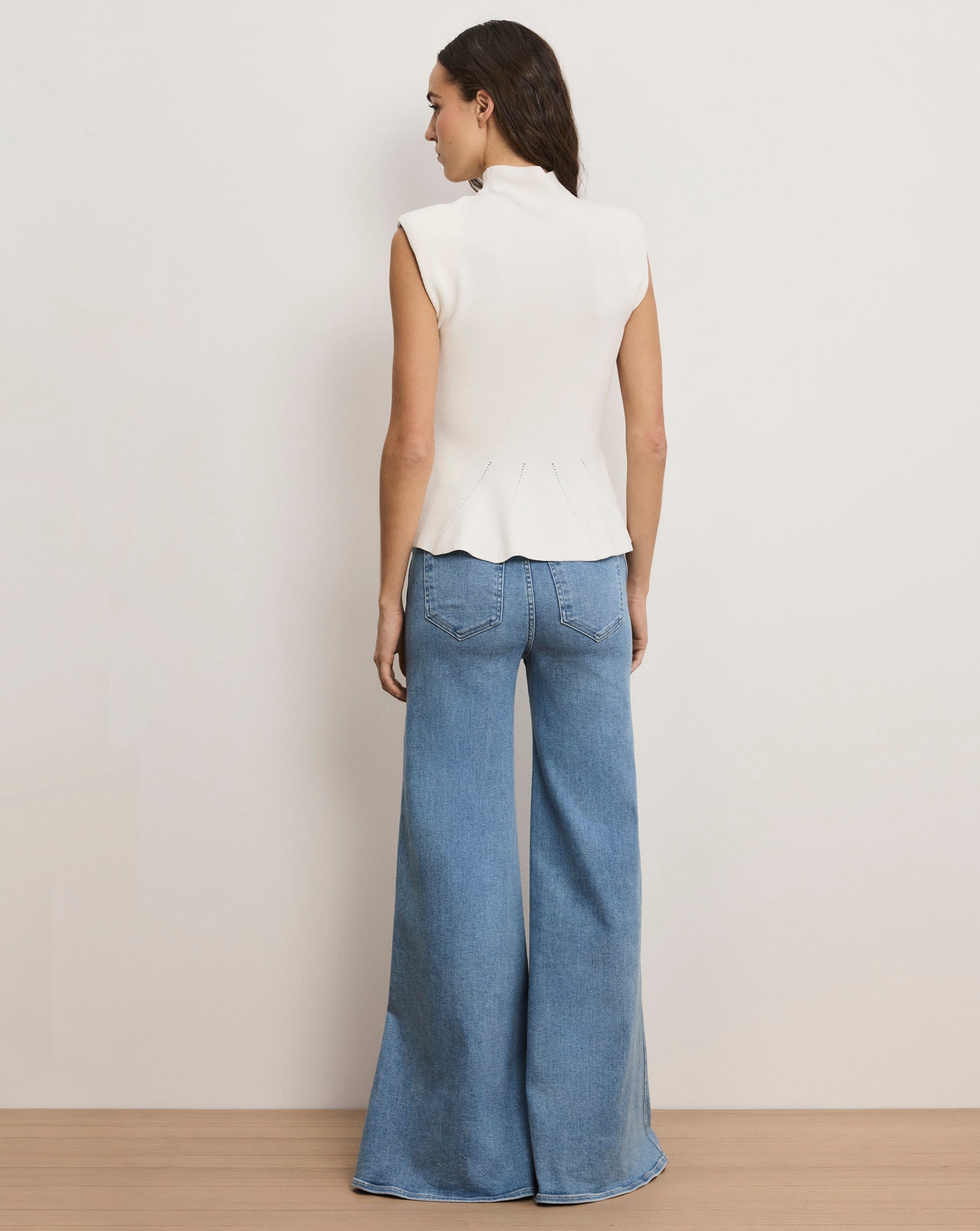 Seraphine Knit Peplum Top in Off White | Veronica Beard