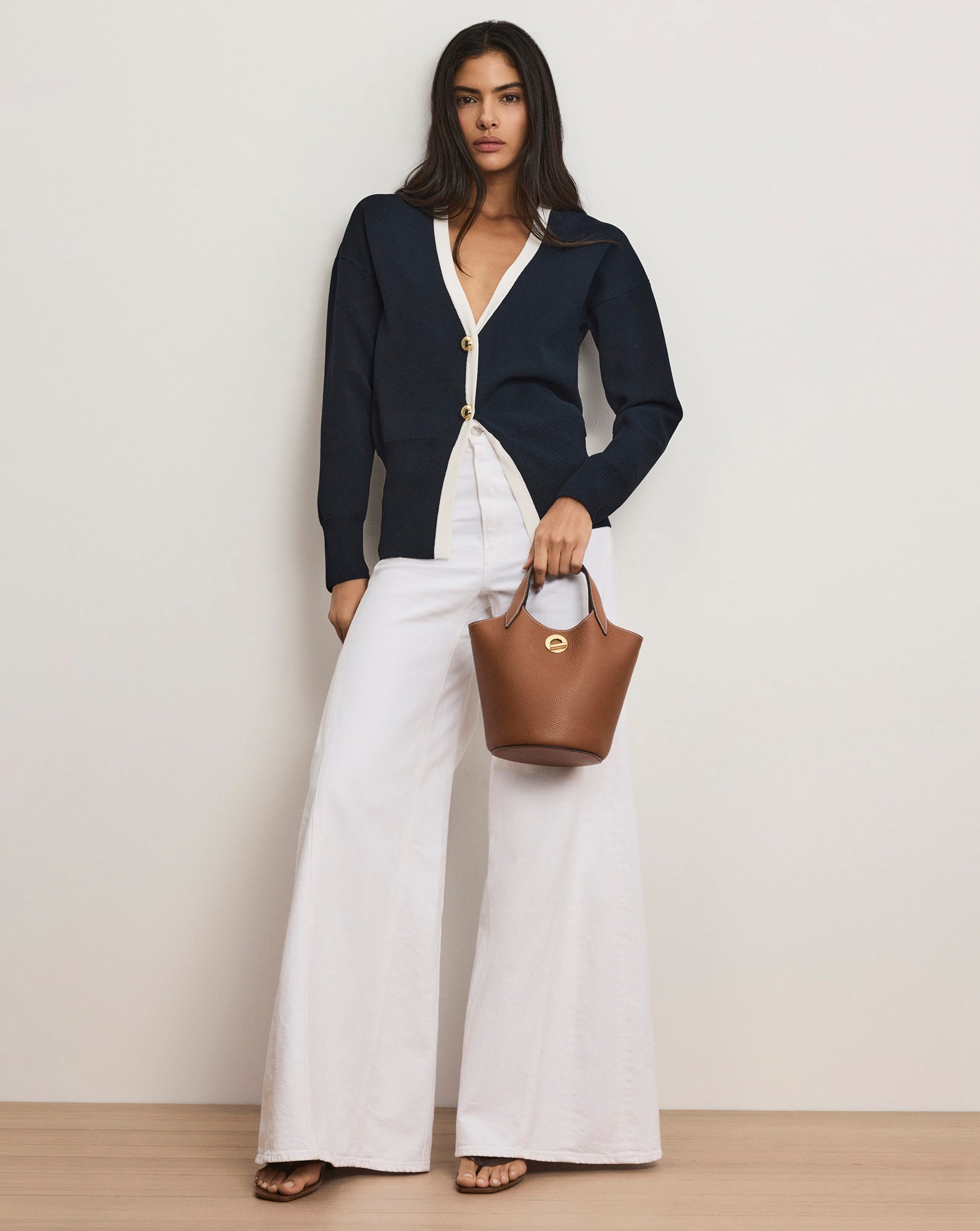 Cillian V-Neck Boyfriend Cardigan in Navy | Veronica Beard