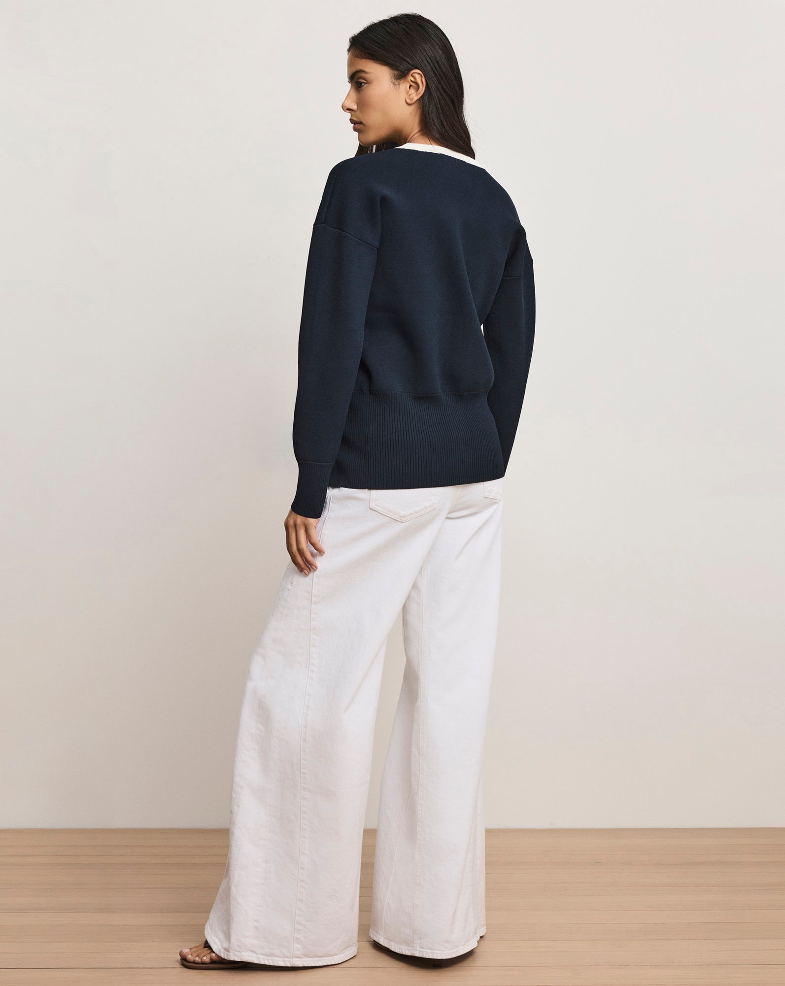Cillian V-Neck Boyfriend Cardigan in Navy | Veronica Beard