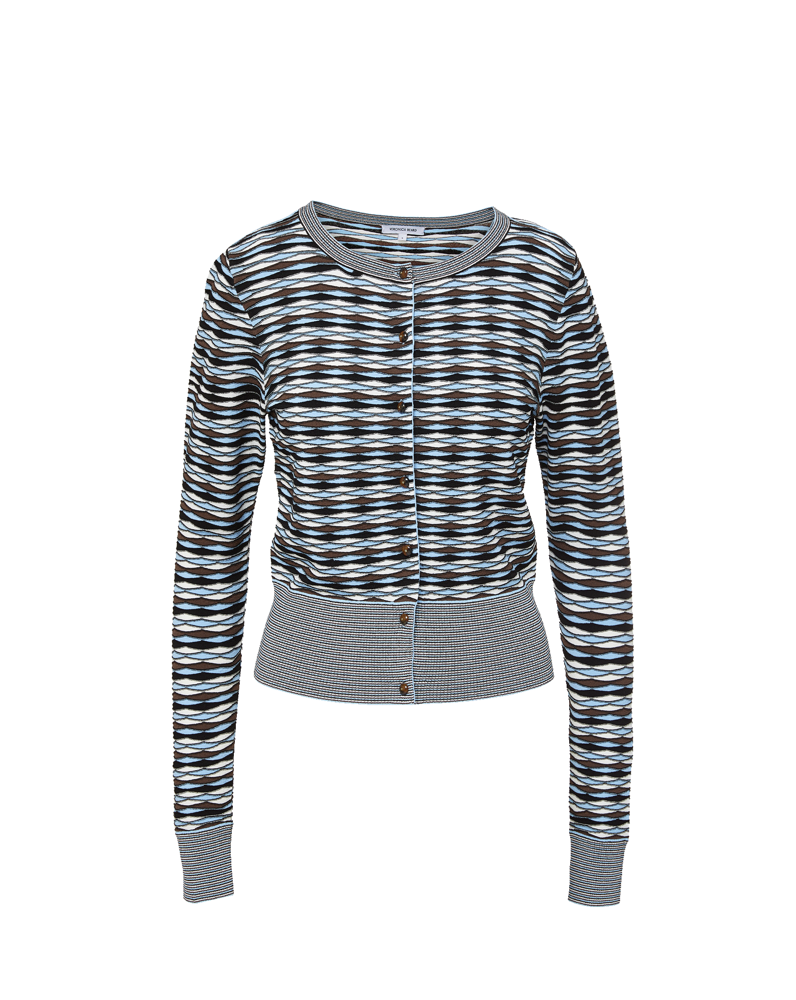 Cambria Knit Cardigan in Blue Diamond Jacquard Jay Multi