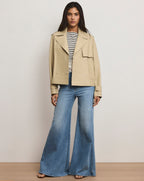 Veronica Beard Heathcliff Cropped Leather Trench Coat - Stone Khaki