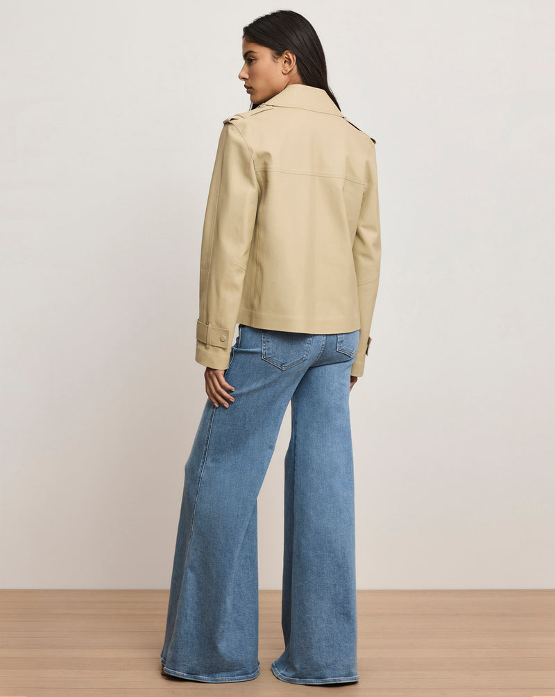 Veronica Beard Heathcliff Cropped Leather Trench Coat - Stone Khaki