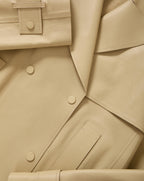 Veronica Beard Heathcliff Cropped Leather Trench Coat - Stone Khaki
