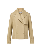 Veronica Beard Heathcliff Cropped Leather Trench Coat Stone Khaki