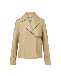 Veronica Beard Heathcliff Cropped Leather Trench Coat Stone Khaki