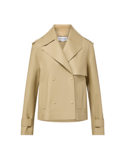 Veronica Beard Heathcliff Cropped Leather Trench Coat Stone Khaki