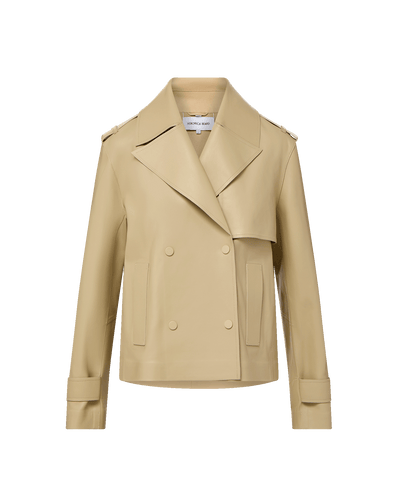 Veronica Beard Heathcliff Cropped Leather Trench Coat Stone Khaki