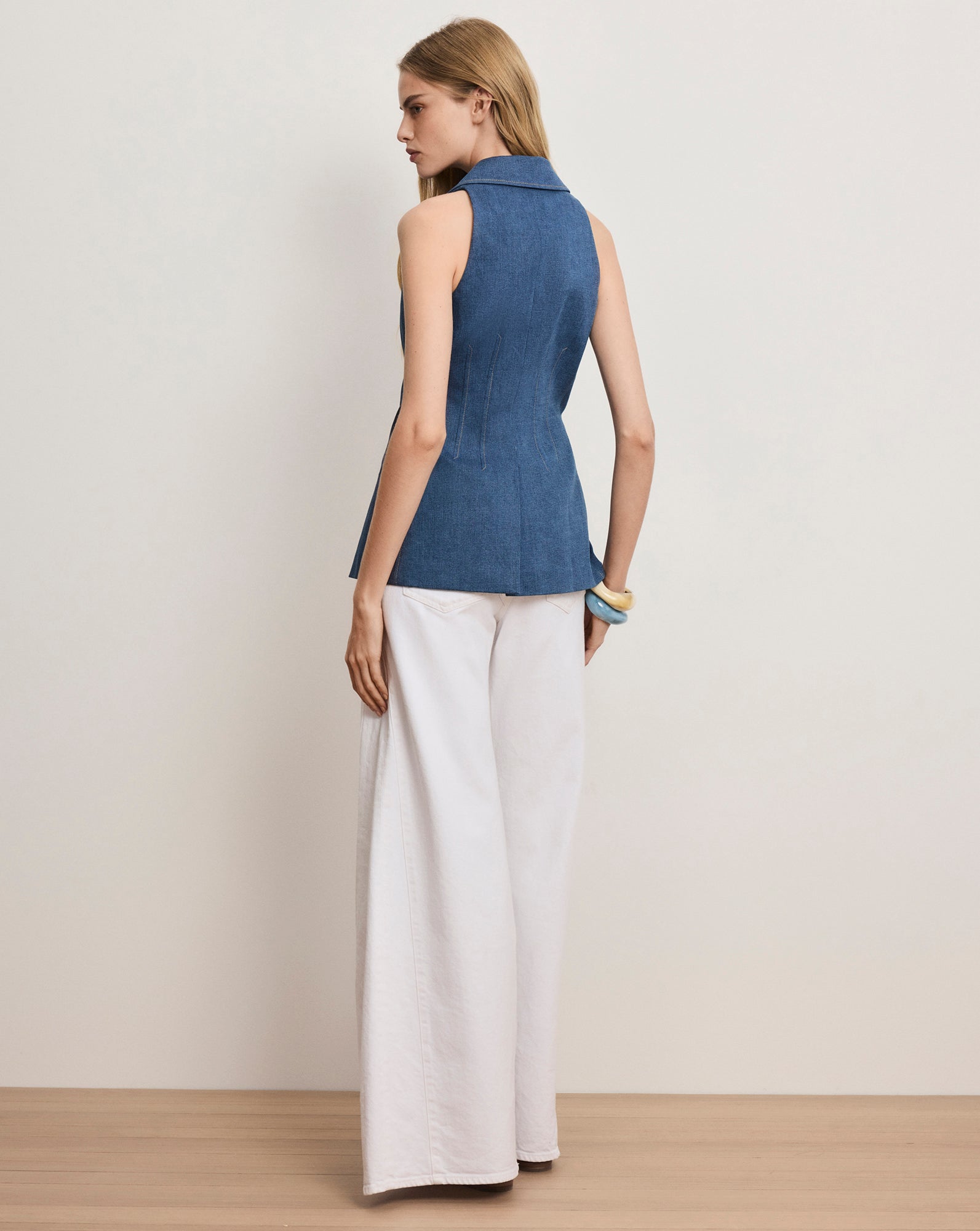 Costa Sleeveless Denim Vest in Blue | Veronica Beard