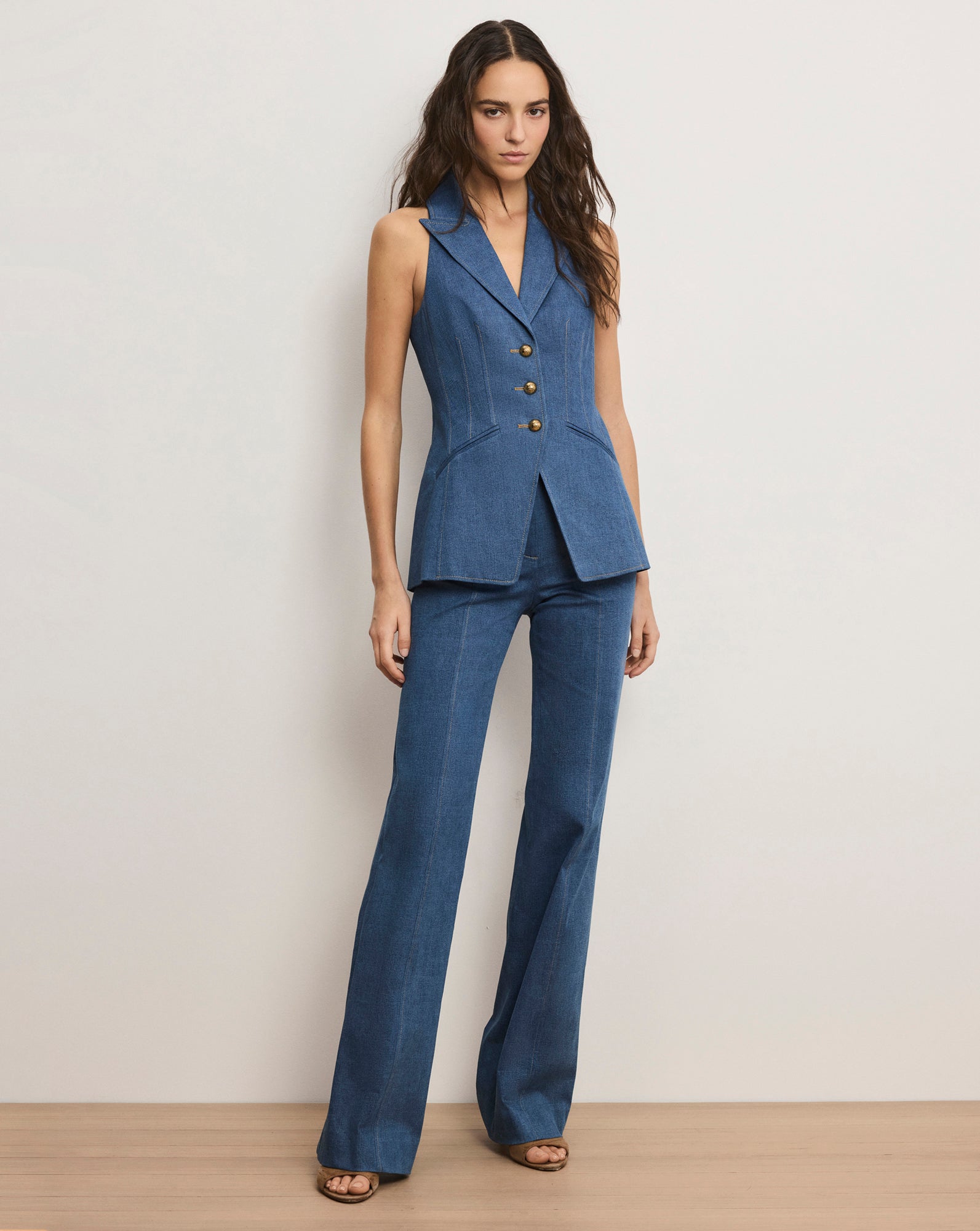 Costa Sleeveless Denim Vest in Blue | Veronica Beard