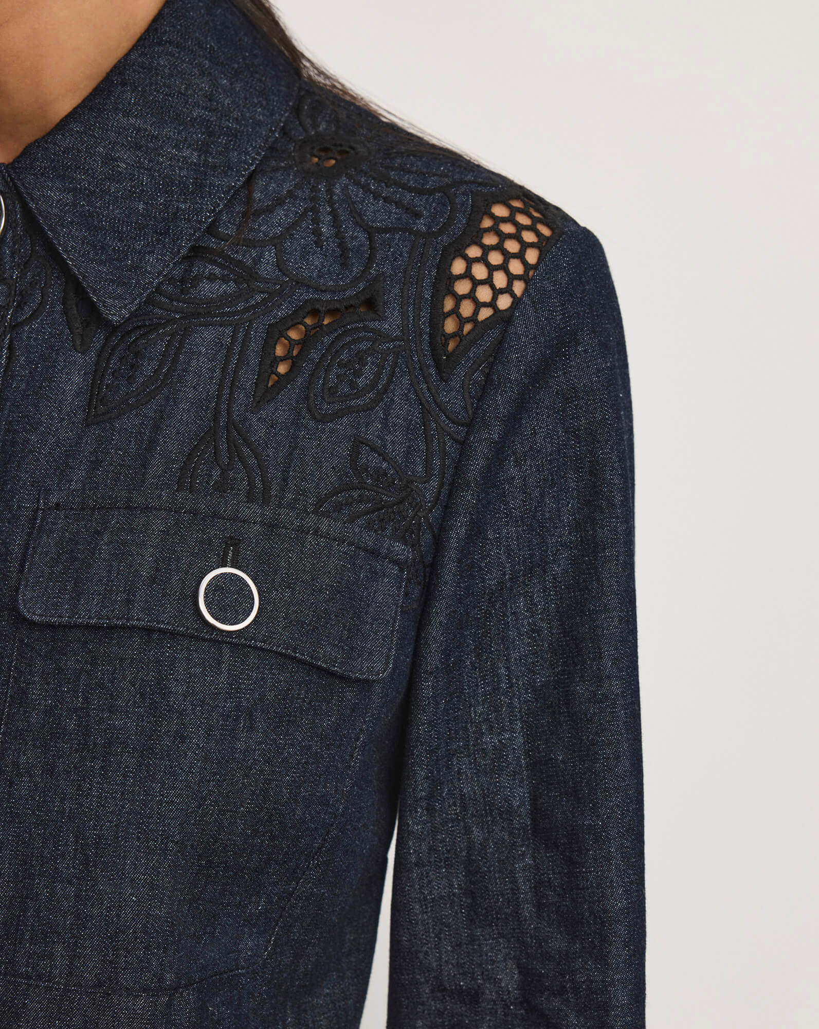 Veronica Beard Kiki Eyelet Jacket | Indigo Rinse
