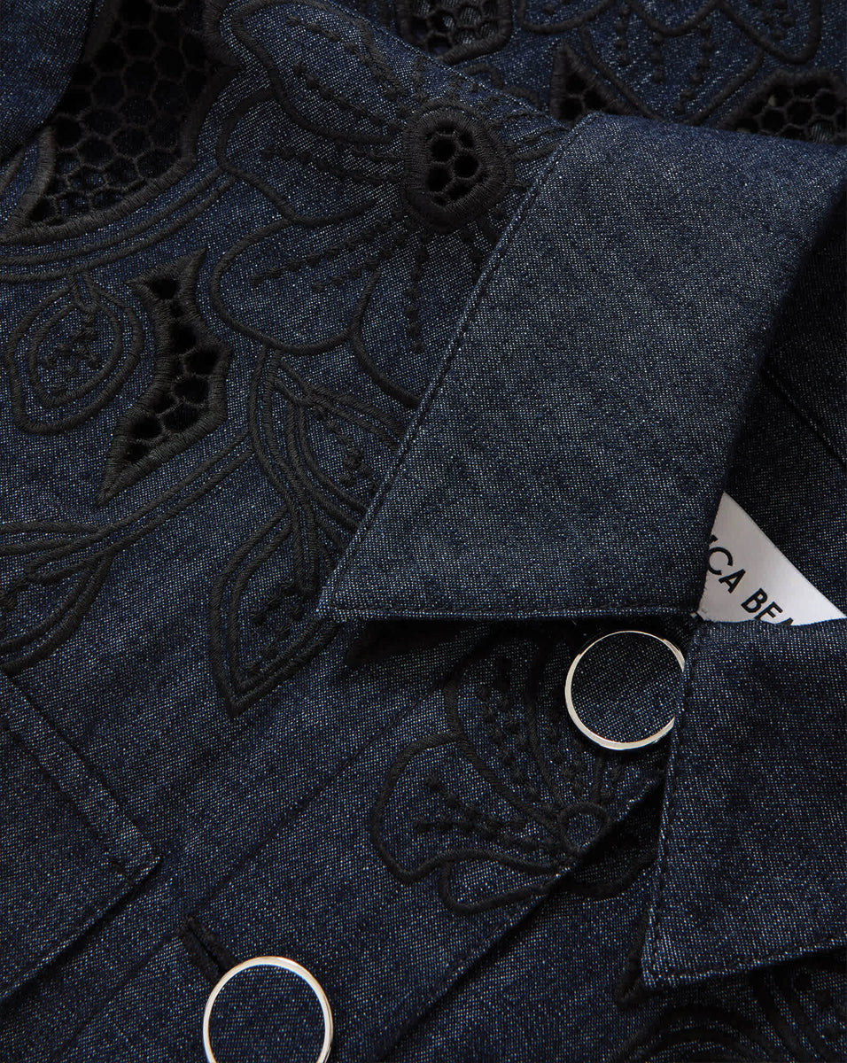 Kiki Eyelet Jacket in Indigo Rinse Dark Wash Denim | Veronica Beard