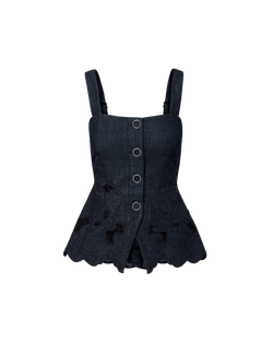Veronica Beard Mirielle Eyelet Tank Top - Indigo Rinse