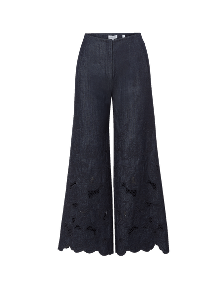 Veronica Beard Osborne Wide-Leg Eyelet Pant - Indigo Rinse