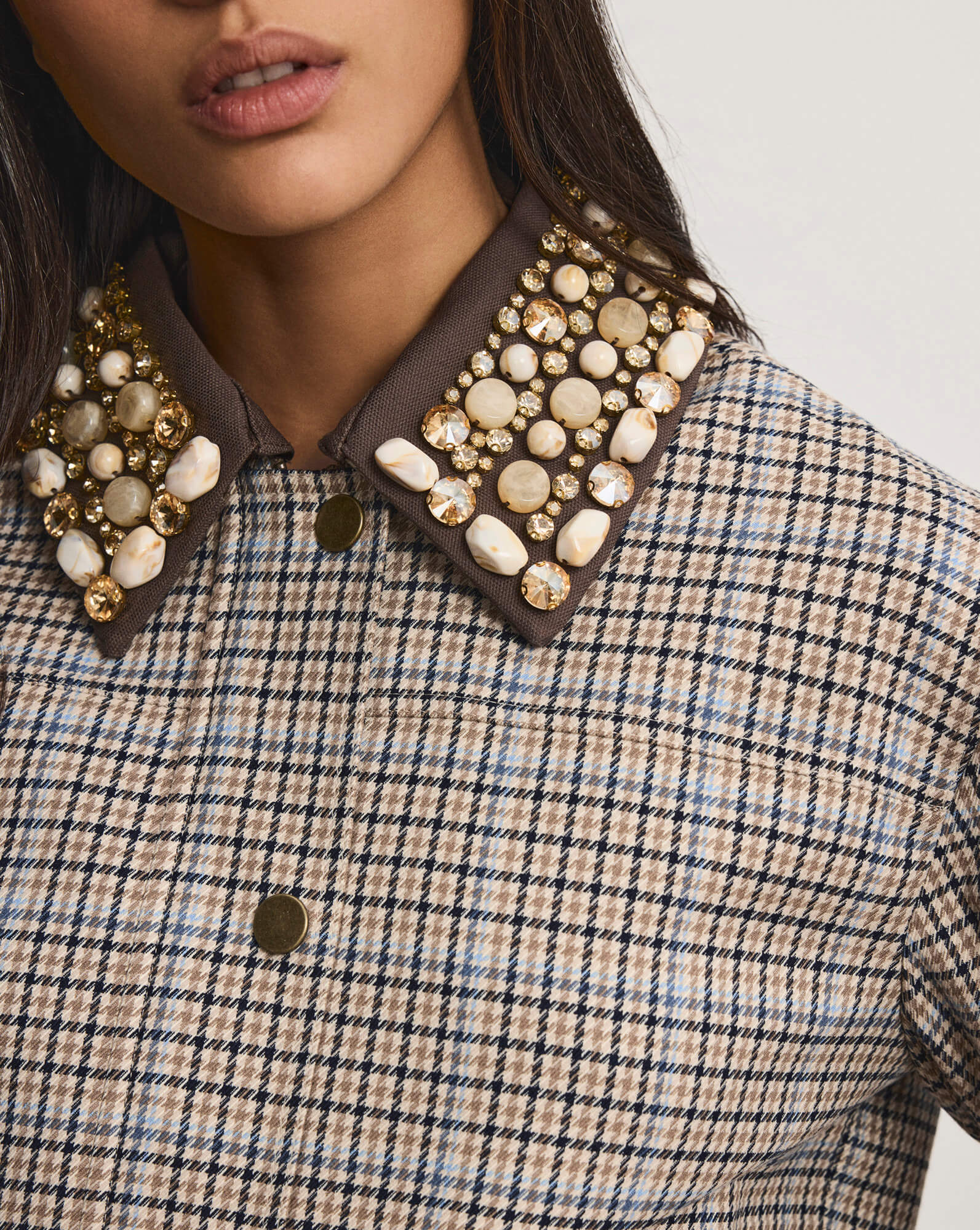 Kasper Plaid Chore Jacket in Brown & Blue | Veronica Beard