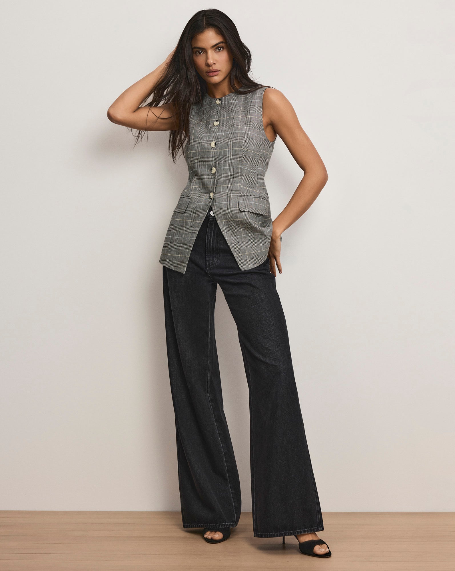 Lois Plaid Vest in Black Plaid | Veronica Beard