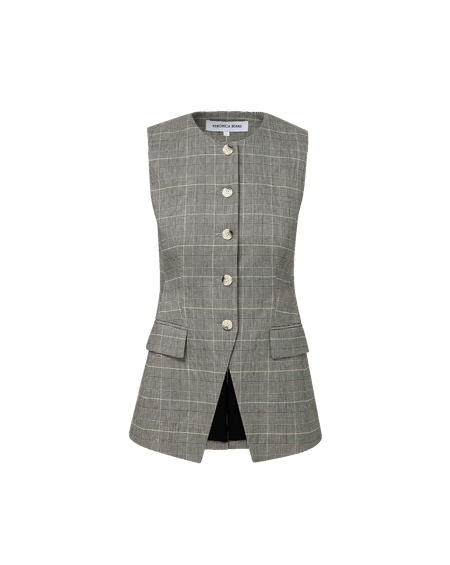 Veronica Beard Lois Linen Vest - Black Multi