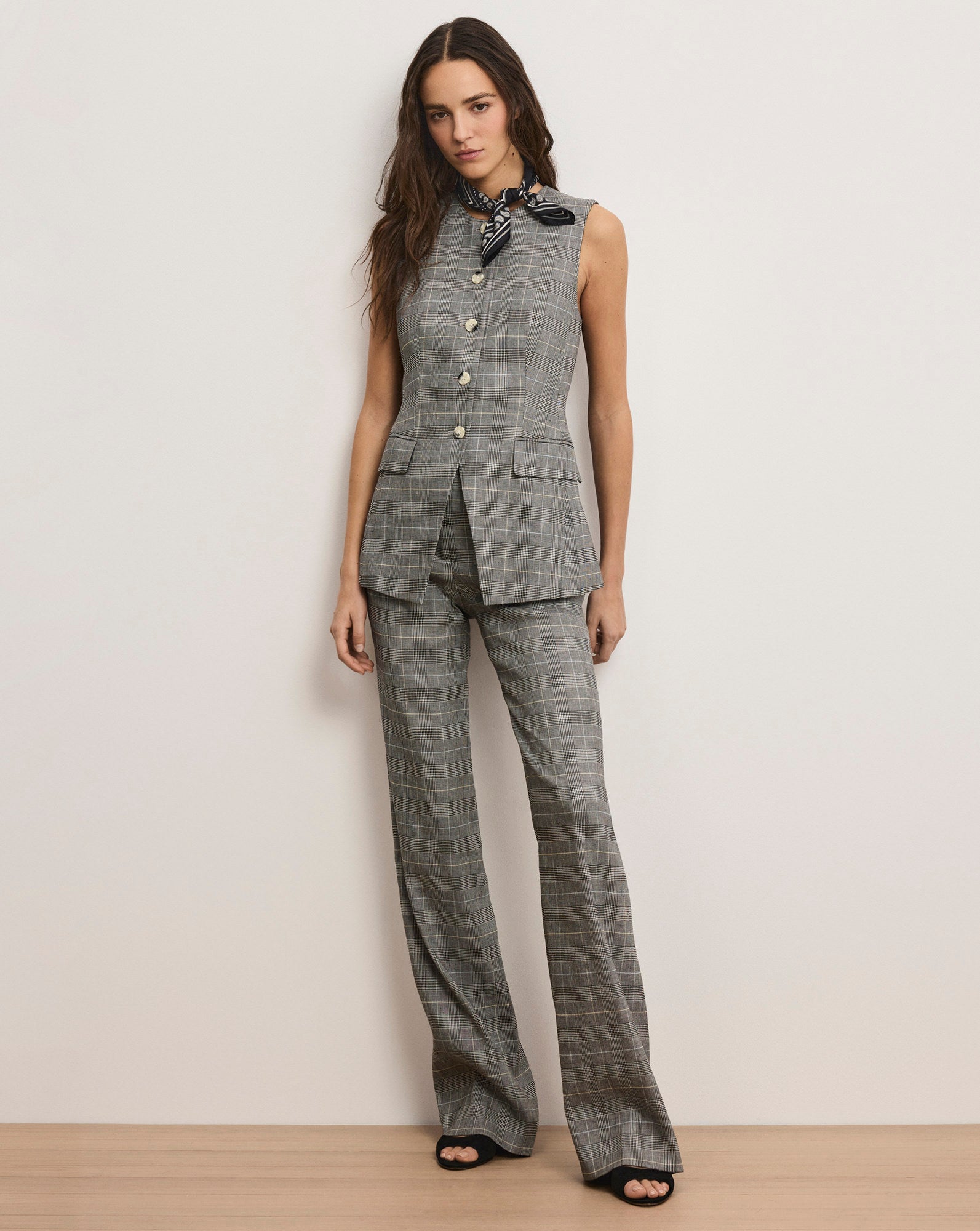 Veronica Beard Jude Linen Wide-Leg Pant - Black Multi
