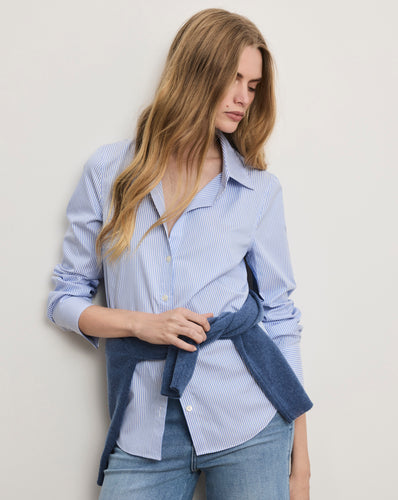 Veronica Beard Amelia Striped Button-Down Shirt - Blue Jay/White