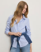 Veronica Beard Amelia Striped Button-Down Shirt - Blue Jay/White