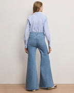 Veronica Beard Amelia Striped Button-Down Shirt - Blue Jay/White