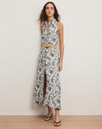 Veronica Beard Mackey Paisley Halter Midi Dress - Dove White Multi