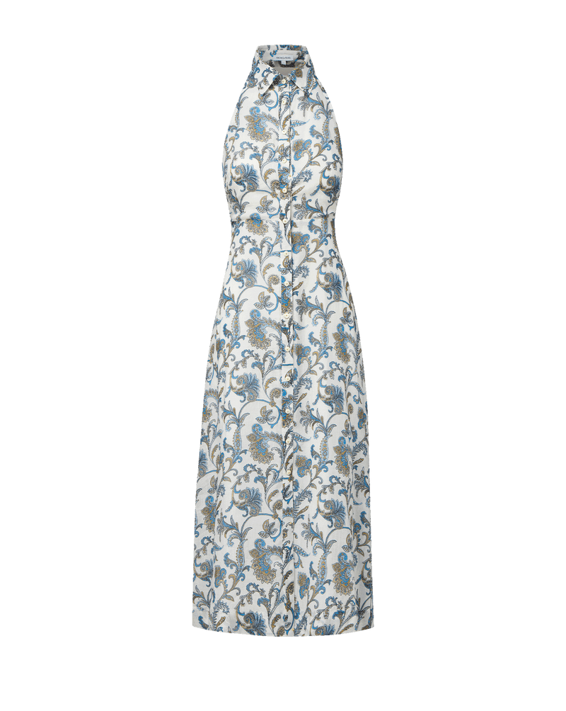 Mackey Seersucker Halter Midi Dress in Pale Orchid Haze