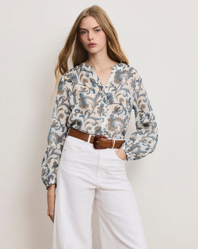 Veronica Beard Soleil Paisley Blouse - Dove White Multi
