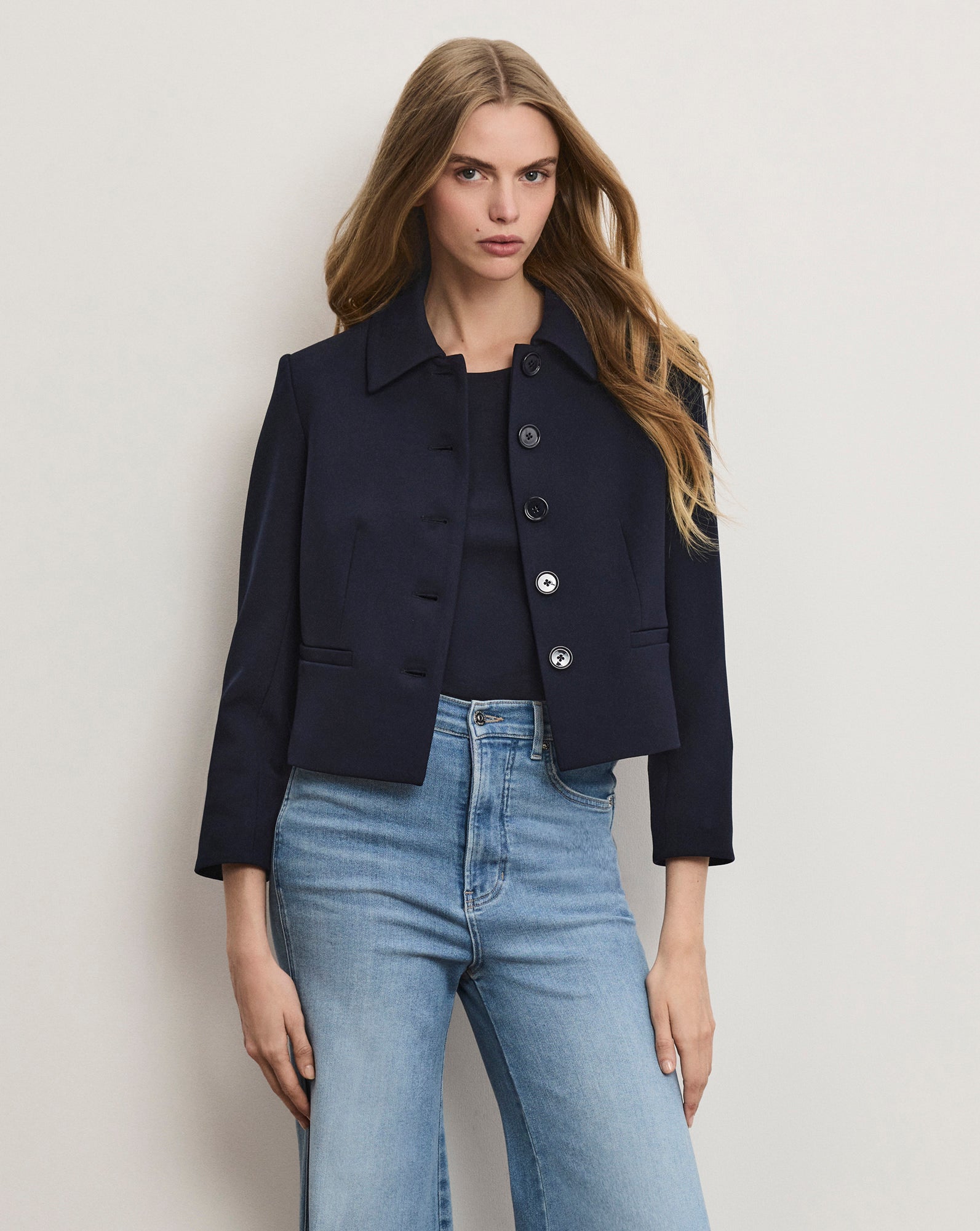 Ismena Removable Scarf Jacket in Navy | Veronica Beard