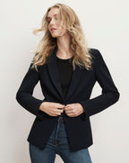 Veronica Beard Navy blazer, single-button closure, notched lapels.