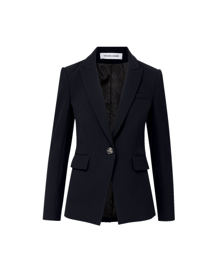 Veronica Beard Navy blazer, single-button closure, notched lapels.