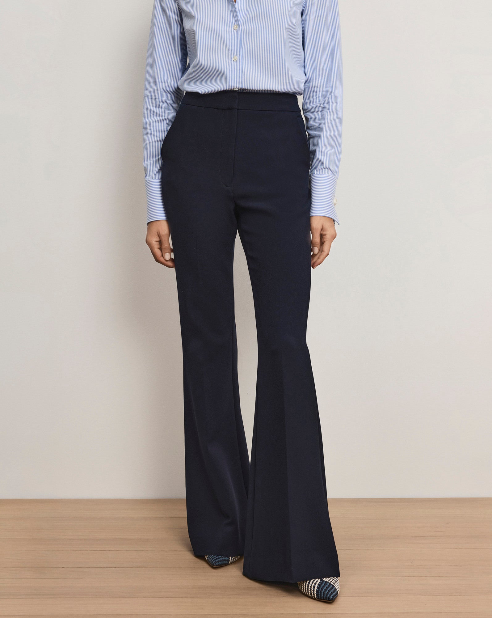 Arden Tailored Flared Pant in Navy | Veronica Beard