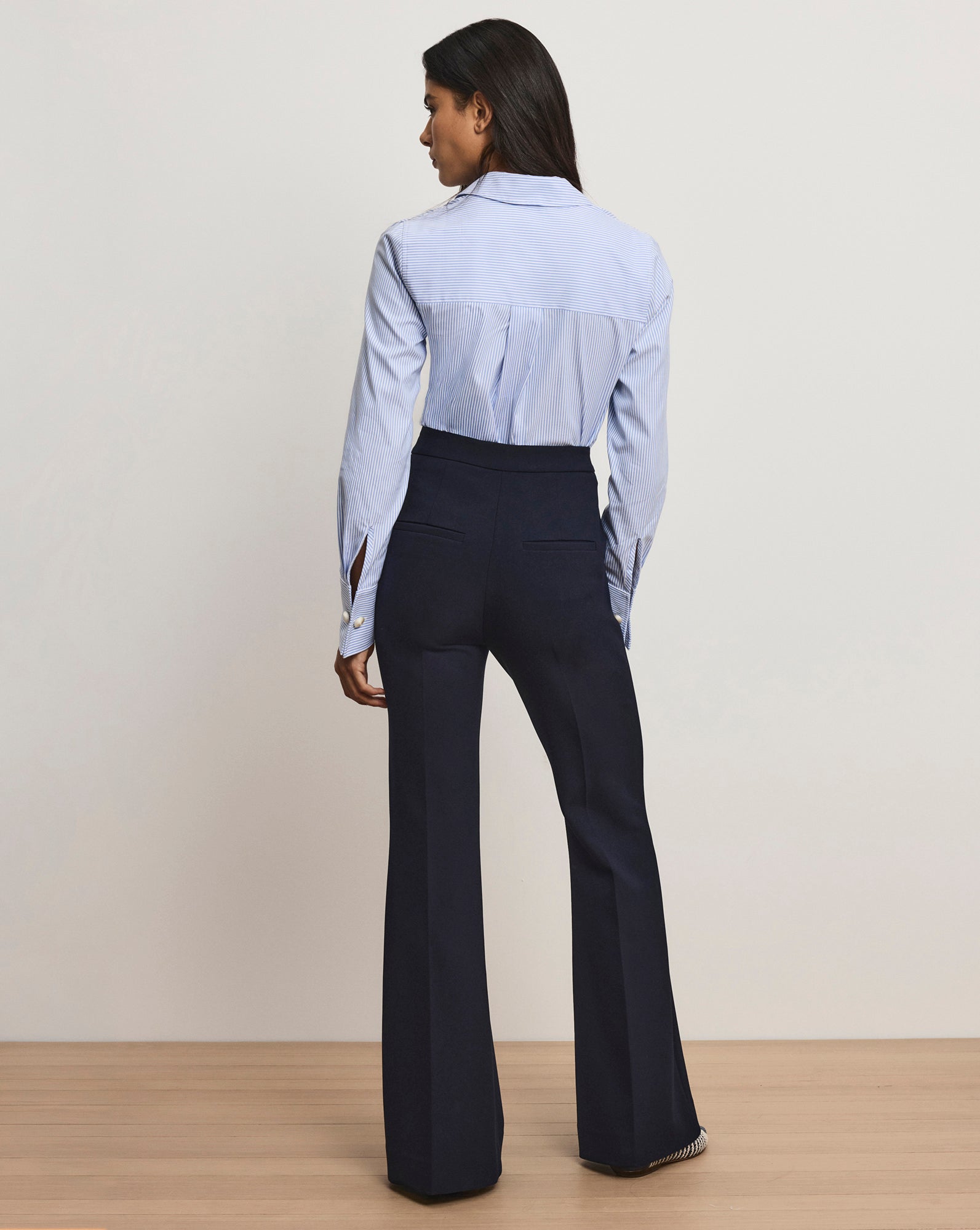 Arden Tailored Flared Pant in Navy | Veronica Beard