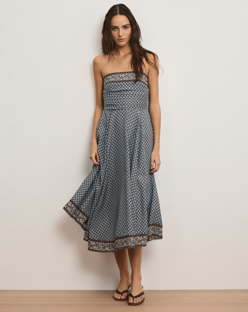 Veronica Beard Lana Scarf-Print Midi Dress - Blue Jay Multi