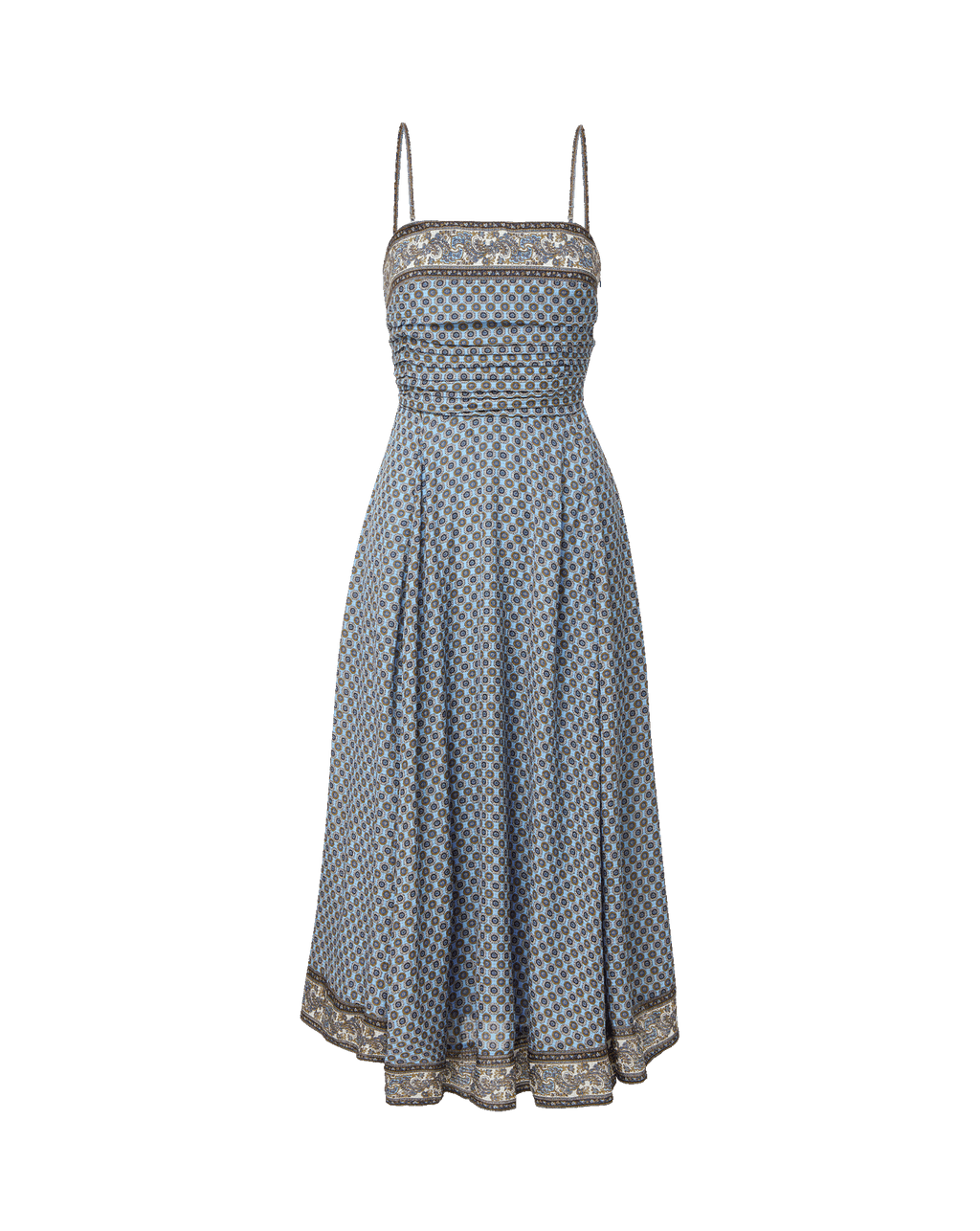 blue black white dress Veronica Beard Lana Scarf-Print Midi Dress | Blue Jay Multi