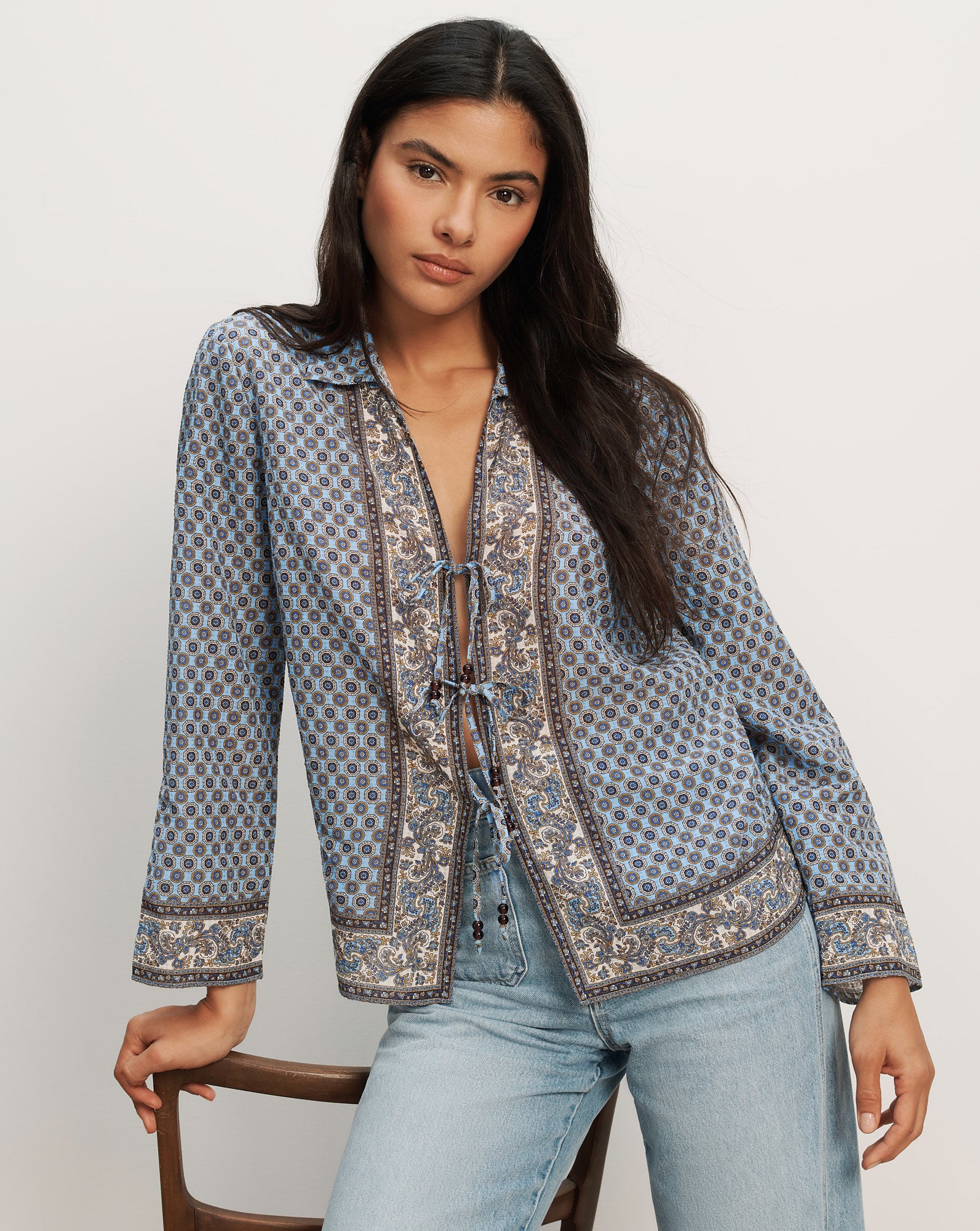 Veronica Beard Eva Scarf-Print Blouse - Blue Jay Multi