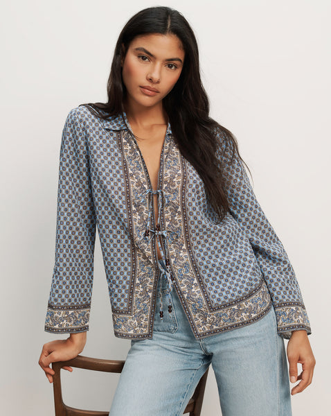Eva Scarf-Print Blouse in Blue Jay Multi | Veronica Beard