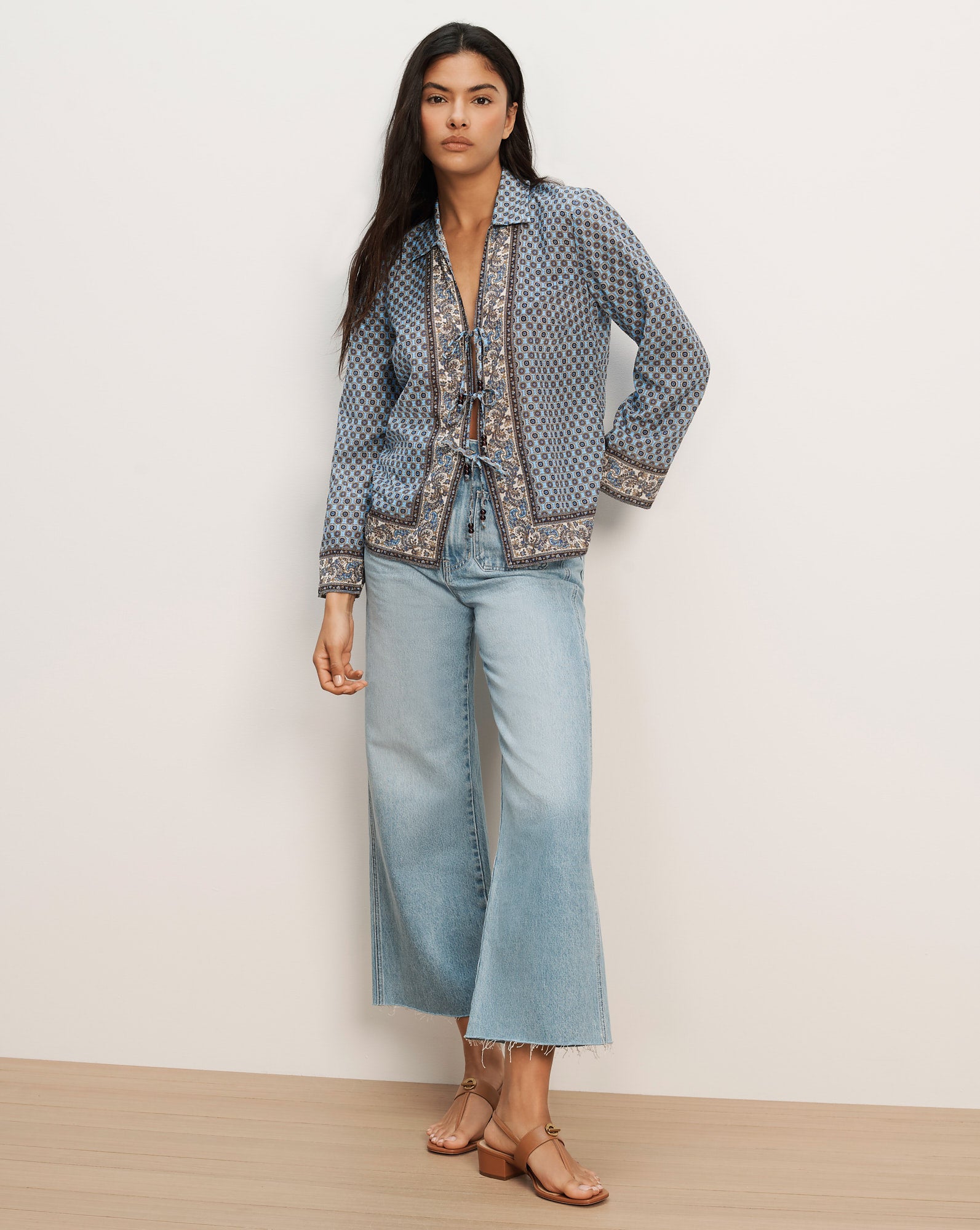 Veronica Beard Eva Scarf-Print Blouse - Blue Jay Multi