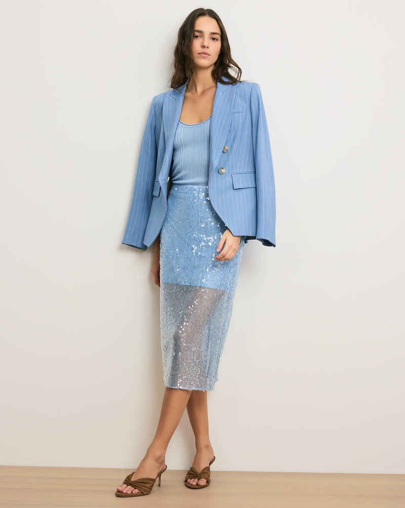 Veronica Beard Allora Sequin Midi Skirt - Blue Jay