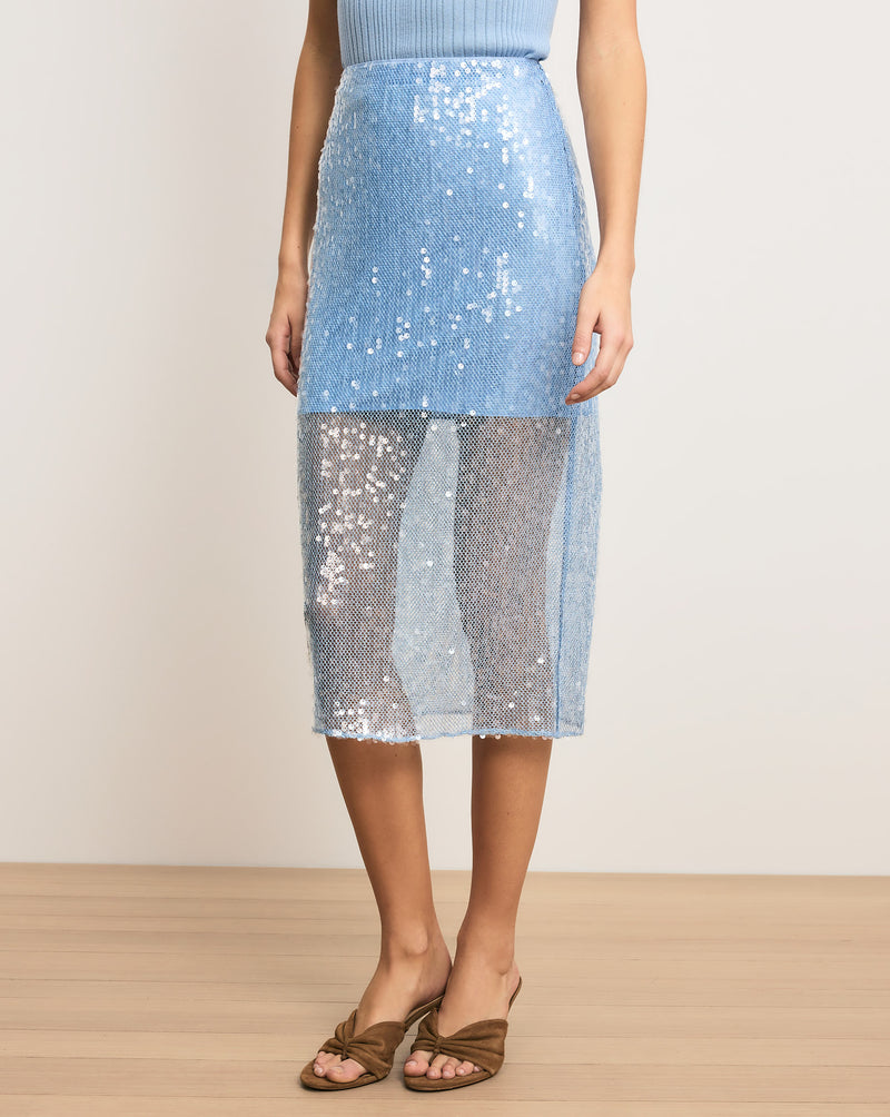 Veronica Beard Allora Sequin Midi Skirt - Blue Jay