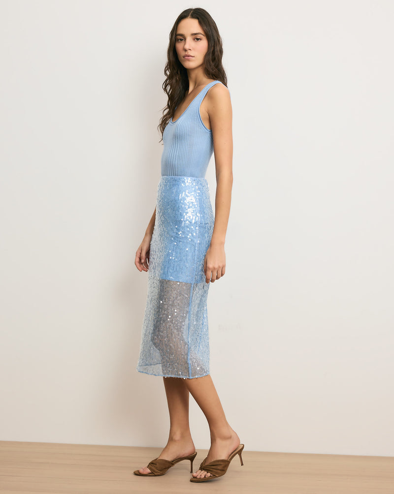 Veronica Beard Allora Sequin Midi Skirt - Blue Jay