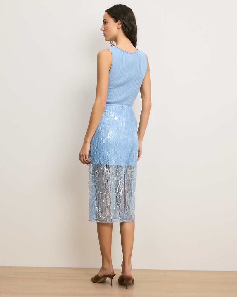 Veronica Beard Allora Sequin Midi Skirt - Blue Jay