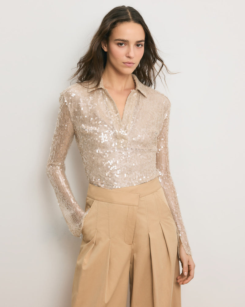 Veronica Beard Meryl Sequin Blouse - Champagne