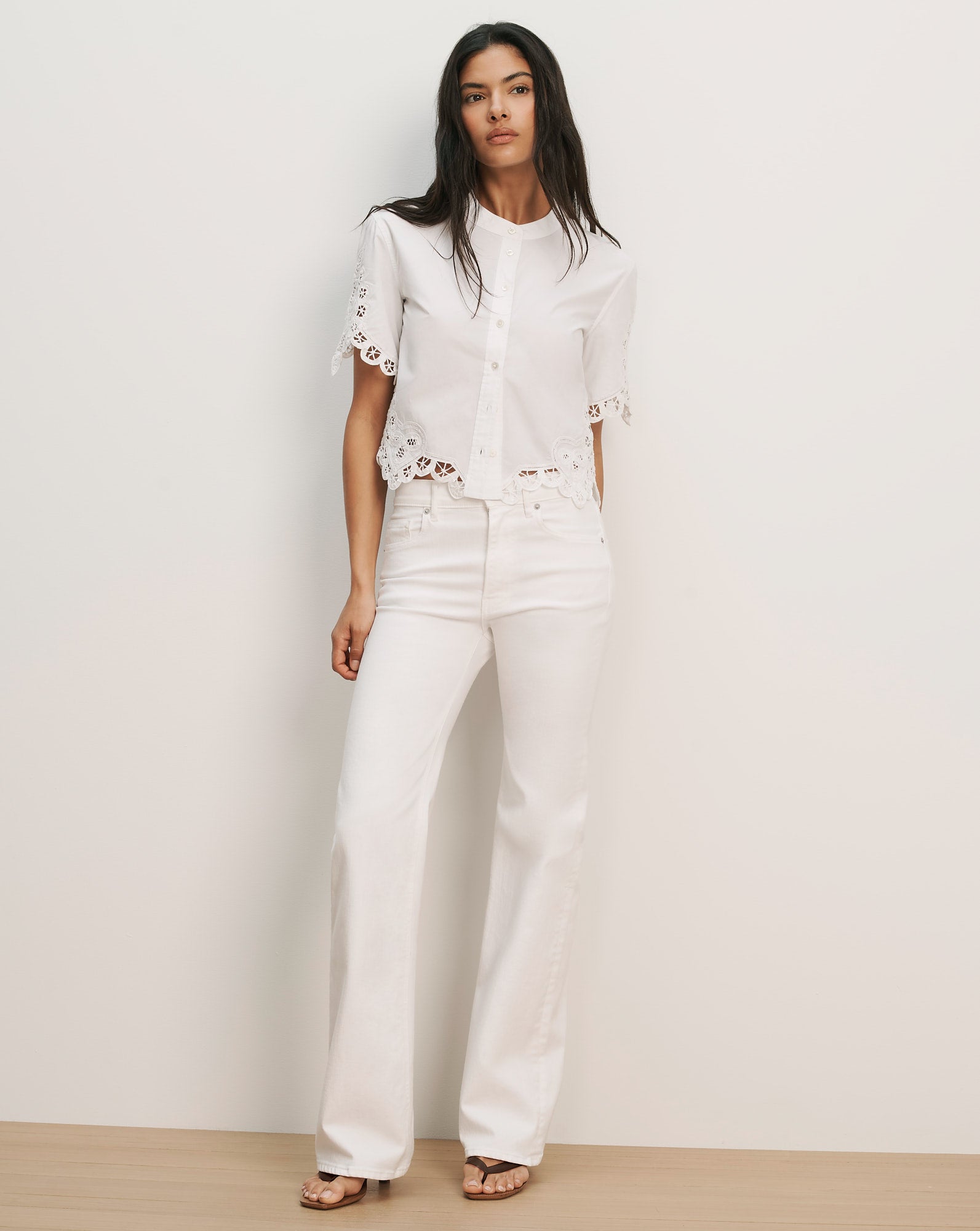Aleck Lace Button-Down Shirt in White | Veronica Beard