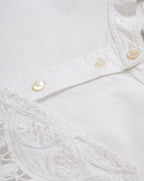 Veronica Beard White cotton shirt with a button-down collar and a crochet lace panel on the shoulder.