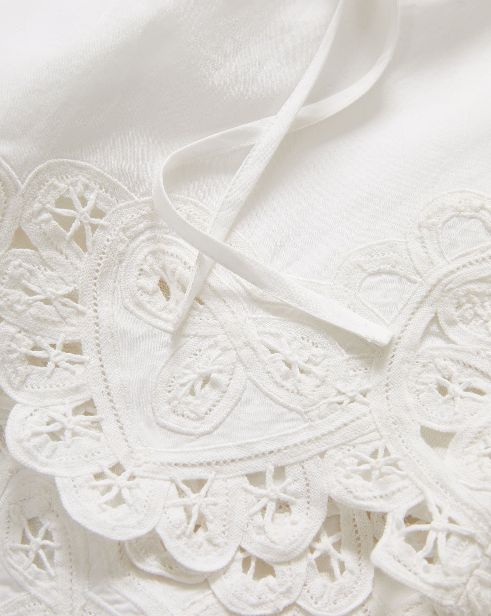 Veronica Beard White cotton poplin top with intricate scalloped eyelet embroidery and delicate tie straps.