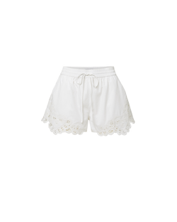 Veronica Beard White cotton shorts with a drawstring waist and scalloped lace trim.