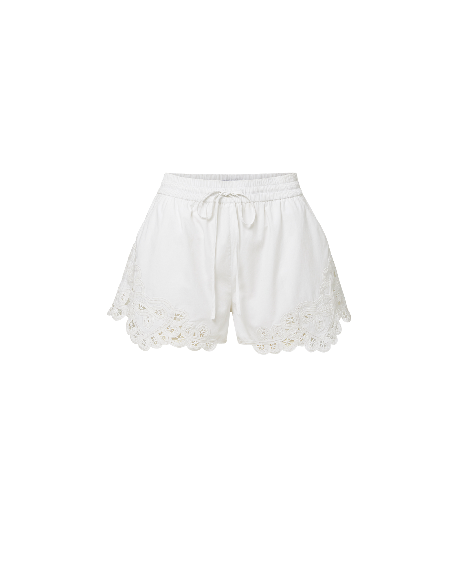 Veronica Beard White cotton shorts with a drawstring waist and scalloped lace trim.