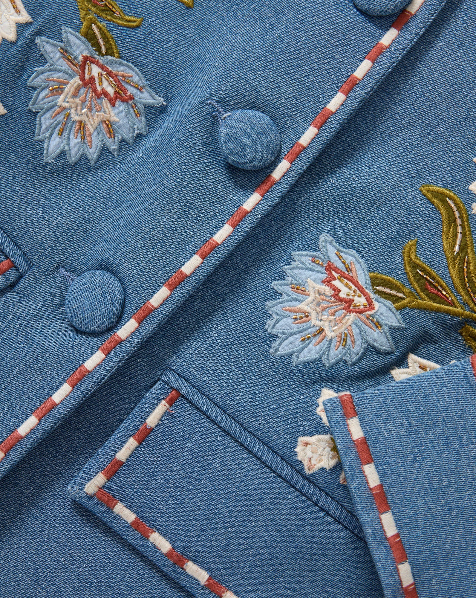Vikaria Floral Embroidered Jacket in Blue Sea Glare | Veronica Beard