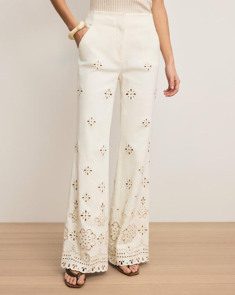 Veronica Beard Komi Eyelet Pant - Dove White
